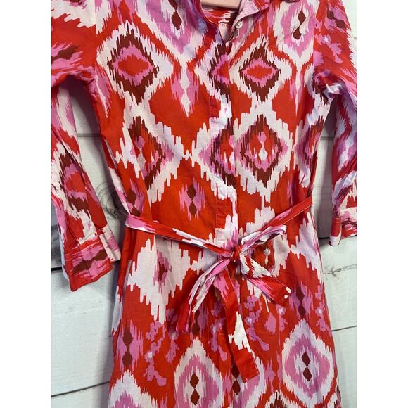 Vilagallo Dress Size 36 Red White Pink Print Lightweight Tie Waist Collar Preppy - Picture 5 of 5